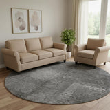 8' Gray And Ivory Abstract Washable Round Rug With UV Protection