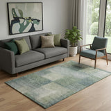 5' X 8' Olive Green Ivory And Gray Abstract Washable Area Rug With UV Protection