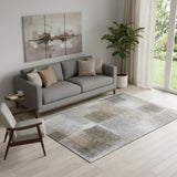 5' X 8' Silver Beige And Gray Abstract Washable Area Rug With UV Protection