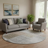 8' Silver Beige And Gray Abstract Washable Round Rug With UV Protection