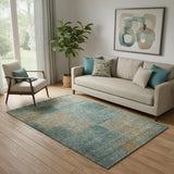 5' X 8' Teal And Brown Abstract Washable Area Rug With UV Protection