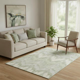 5' X 8' Artichoke Green And Ivory Ikat Washable Area Rug With UV Protection