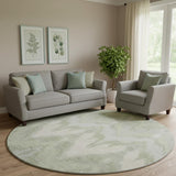 8' Artichoke Green And Ivory Ikat Washable Round Rug With UV Protection