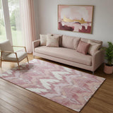 5' X 8' Blush Ivory And Pink Ikat Washable Area Rug With UV Protection