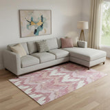 8' X 10' Blush Ivory And Pink Ikat Washable Area Rug With UV Protection