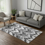 5' X 8' Gray And Silver Ikat Washable Area Rug With UV Protection
