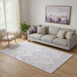 5' X 8' Lavender And Silver Ikat Washable Area Rug With UV Protection