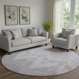 8' Lavender And Silver Ikat Washable Round Rug With UV Protection