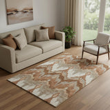 5' X 8' Rust And Beige Ikat Washable Area Rug With UV Protection
