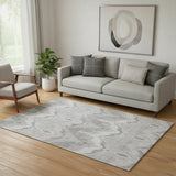 5' X 8' Silver And Gray Ikat Washable Area Rug With UV Protection