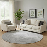 8' Silver And Gray Ikat Washable Round Rug With UV Protection