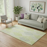 5' X 8' Artichoke Green Ivory And Beige Floral Washable Area Rug With UV Protection