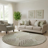8' Beige Taupe And Green Floral Washable Round Rug With UV Protection