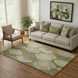 5' X 8' Olive Green Gray And Gold Floral Washable Area Rug With UV Protection