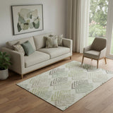 5' X 8' Taupe Brown And Green Floral Washable Area Rug With UV Protection
