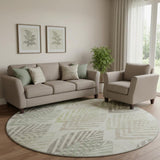 8' Taupe Brown And Green Floral Washable Round Rug With UV Protection