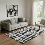 5' X 8' Black And Silver Striped Washable Area Rug With UV Protection