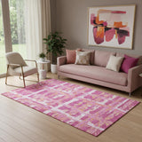 5' X 8' Blush Ivory And Orange Striped Washable Area Rug With UV Protection