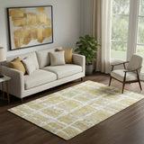 5' X 8' Gold Ivory And Gray Striped Washable Area Rug With UV Protection