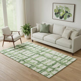 5' X 8' Green And Ivory Striped Washable Area Rug With UV Protection