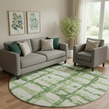 8' Green And Ivory Striped Washable Round Rug With UV Protection
