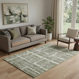 5' X 8' Olive Green And Beige Striped Washable Area Rug With UV Protection