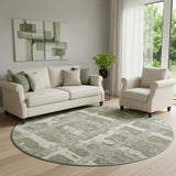 8' Olive Green And Beige Striped Washable Round Rug With UV Protection