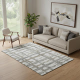 5' X 8' Silver Ivory And Gray Striped Washable Area Rug With UV Protection