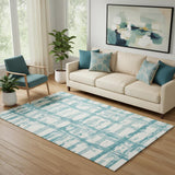 5' X 8' Teal And Ivory Striped Washable Area Rug With UV Protection
