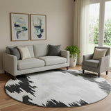 8' Black Gray And Silver Abstract Washable Round Rug With UV Protection