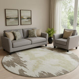 8' Chocolate Beige And Taupe Abstract Washable Round Rug With UV Protection