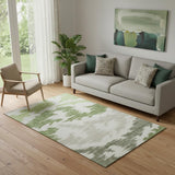 5' X 8' Green Taupe And Beige Abstract Washable Area Rug With UV Protection