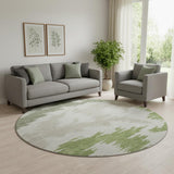 8' Green Taupe And Beige Abstract Washable Round Rug With UV Protection