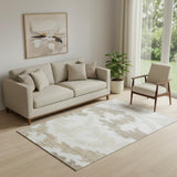 5' X 8' Ivory Beige And Taupe Abstract Washable Area Rug With UV Protection