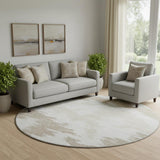 8' Ivory Beige And Taupe Abstract Washable Round Rug With UV Protection