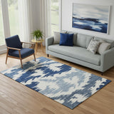 5' X 8' Navy Blue And Ivory Abstract Washable Area Rug With UV Protection