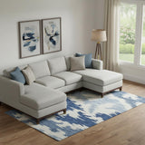 8' X 10' Navy Blue And Ivory Abstract Washable Area Rug With UV Protection