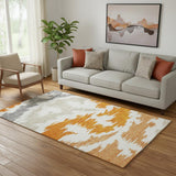 5' X 8' Orange Ivory And Gray Abstract Washable Area Rug With UV Protection