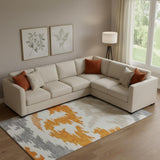 8' X 10' Orange Ivory And Gray Abstract Washable Area Rug With UV Protection