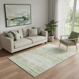 5' X 8' Artichoke Green And Ivory Abstract Washable Area Rug With UV Protection