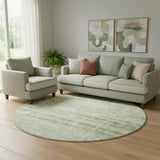 8' Artichoke Green And Ivory Abstract Washable Round Rug With UV Protection