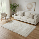 5' X 8' Beige And Ivory Abstract Washable Area Rug With UV Protection