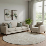 8' Beige And Ivory Abstract Washable Round Rug With UV Protection