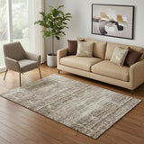 5' X 8' Brown And Beige Abstract Washable Area Rug With UV Protection