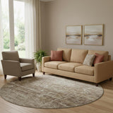 8' Brown And Beige Abstract Washable Round Rug With UV Protection