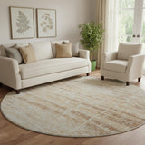 8' Copper And Beige Abstract Washable Round Rug With UV Protection