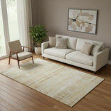 5' X 8' Gold And Beige Abstract Washable Area Rug With UV Protection