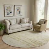 8' Gold And Beige Abstract Washable Round Rug With UV Protection