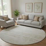 8' Ivory And Beige Abstract Washable Round Rug With UV Protection