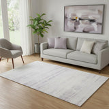 5' X 8' Lavender And Ivory Abstract Washable Area Rug With UV Protection